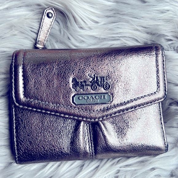 Coach Handbags - | Coach Trifold Madison Cardholder Color: Gray/Silv...
   wallet leather bronze